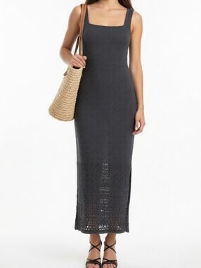 House of Harlow 1960 Sleeveless Square-Neck Crochet Maxi Dress In Black Small